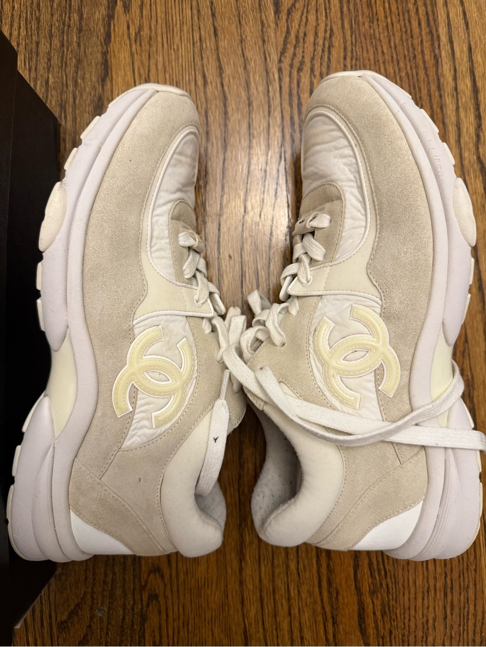 CHANEL Beige & Cream Suede Runner Sneakers